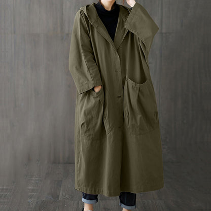 Windproof oversized trench coat with pockets for women