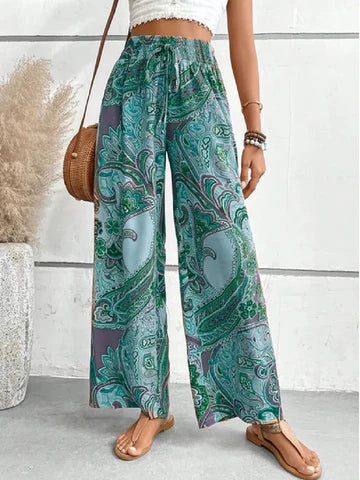 Bessie - Pants with digital print and high taill