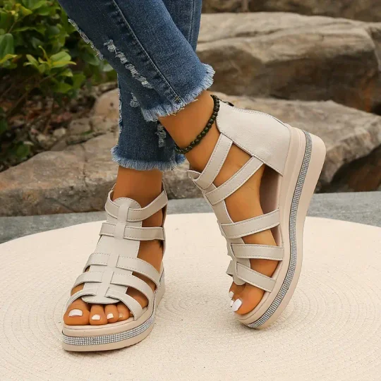 Wedge sandals adorned with rhinestones