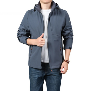 Casual waterproof softshell jacket with adjustable hood for men | Perfect for outdoor activities in fall/winter