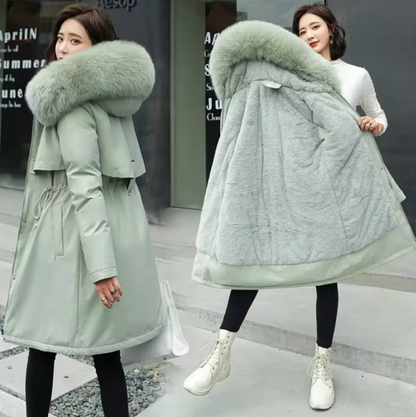 - Long wool coat with hood