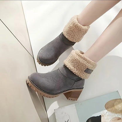 Lotte | Plush lined ankle boots with chunky heel in solid color