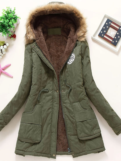 Warm cozy fleece-lined winter jacket with hood for women | Ideal for fall/winter