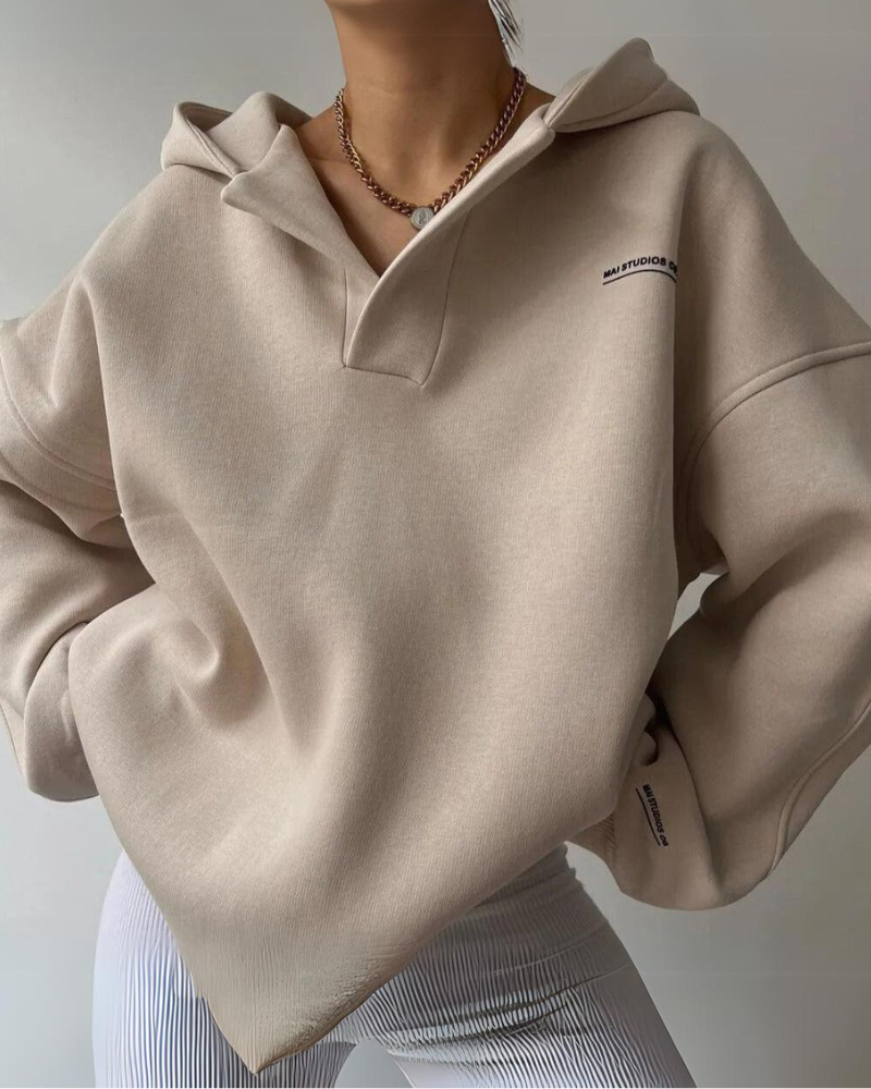 Jess | Casual Oversized V-Neck Hoodie With Print - Ideal For Fall/Winter