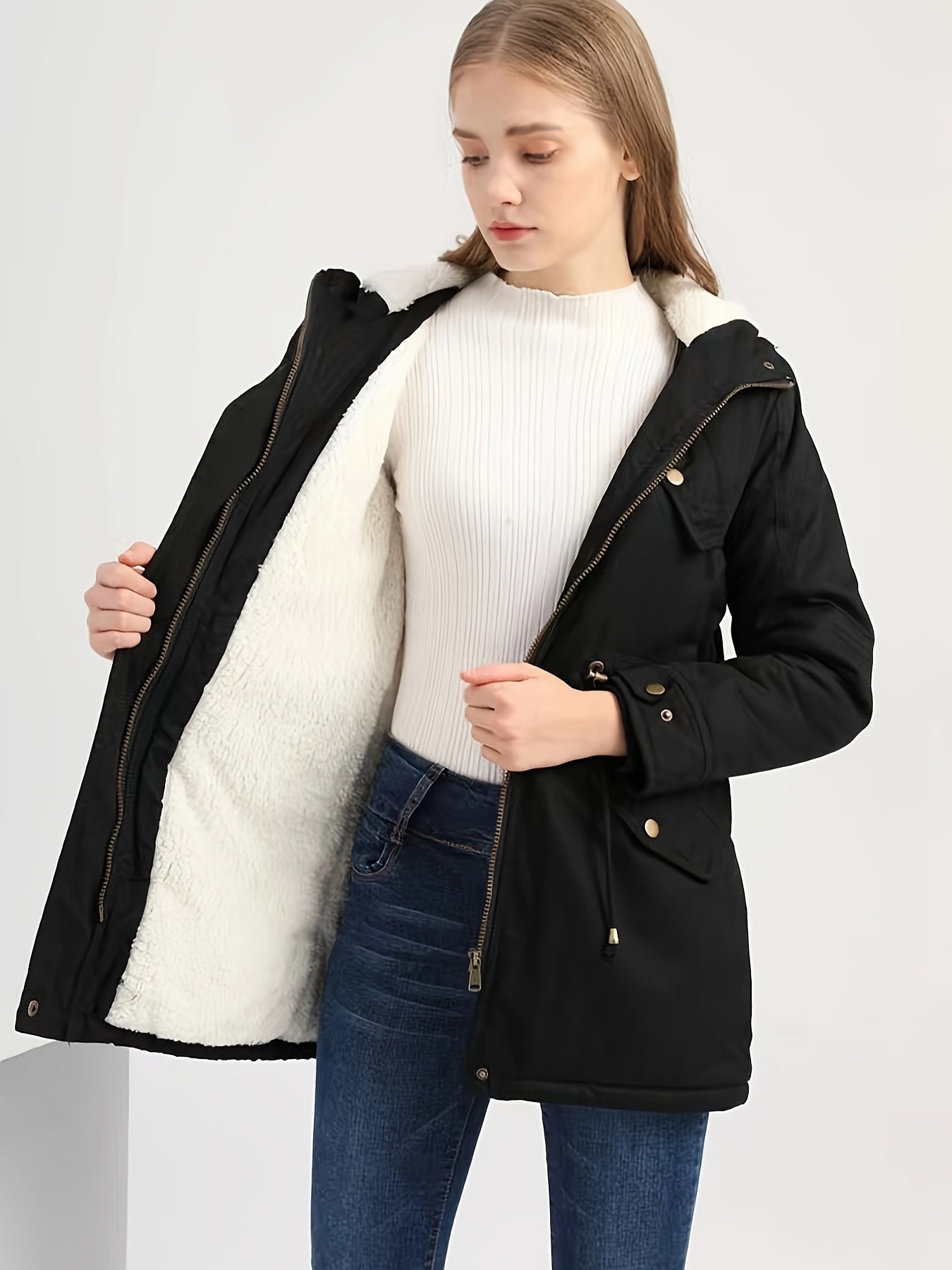 Lässigi black winter jacket with hood for women | Ideal for fall/winter