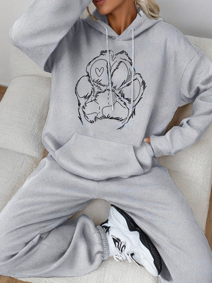 Lila - Women's Paw Print Cotton Sweat & Jogging Set Perfect for Autumn and Winter