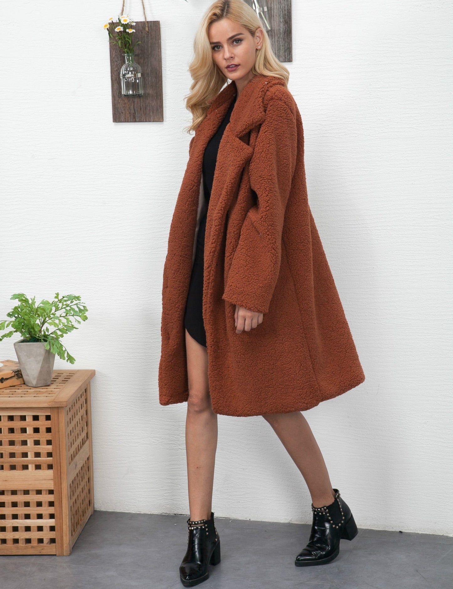 Women's long teddy coat