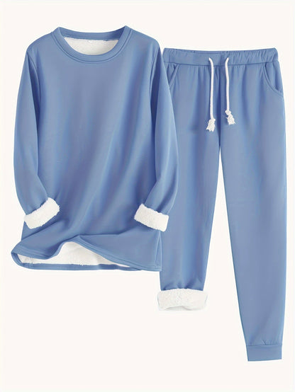 Jess-Mode | Solid Color Thermal Sweater & Sweatpants Set - Ideal for Fall/Winter