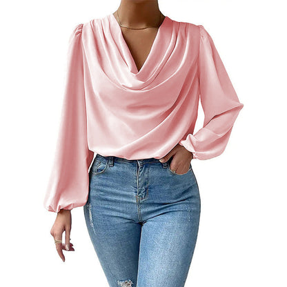 Lea - Women's Elegant Chiffon Blouse with Dove Collar and Long Sleeves