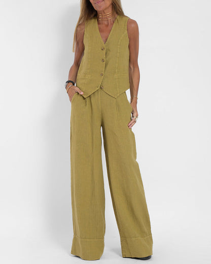 Chic set comprising a sleeveless vest and wide-leg trousers - Imee