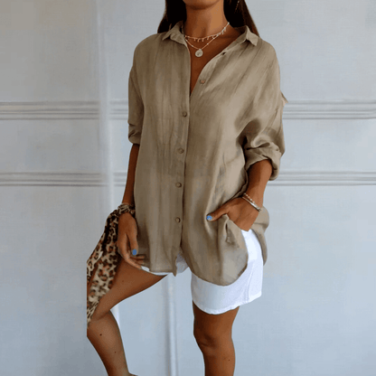 Long Blouse Ladies - Stylish - Loose Fit, Button Closure - Perfect for Summer Days