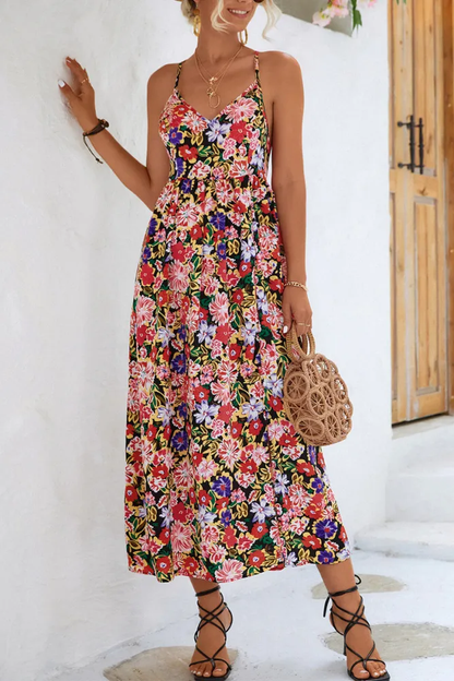 Zariyah - floral print midi dress with straps