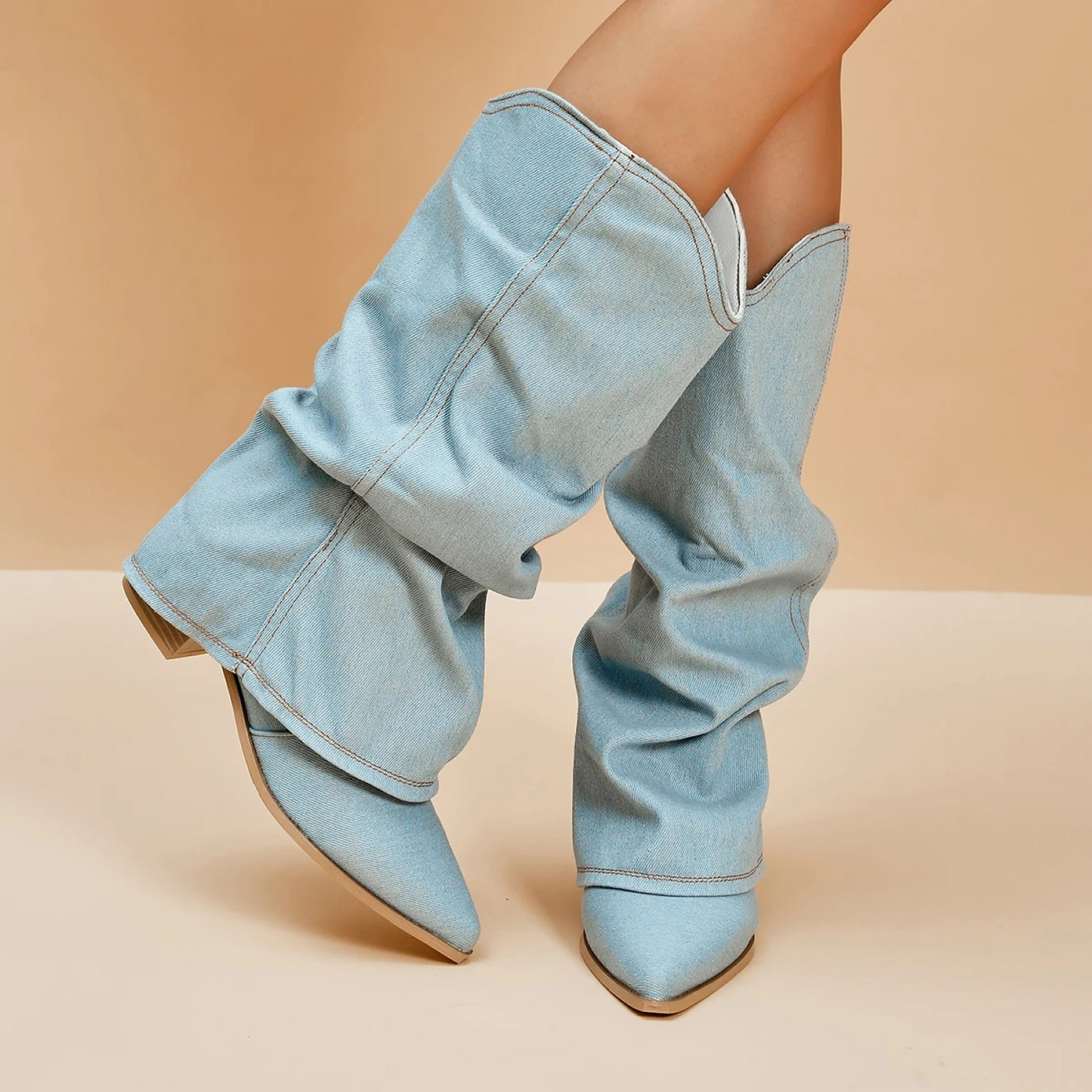 Thessa | Blue pleated pointed women's cowboy boots