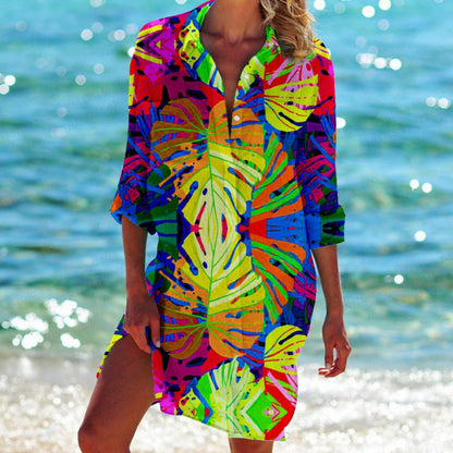 Celia - Shirt dress with tropical print.