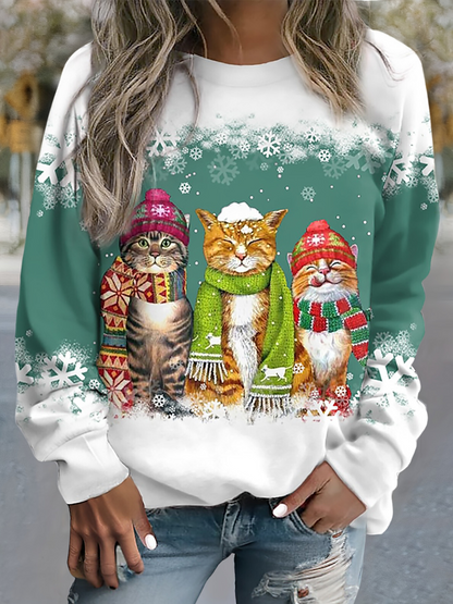 Whiskers™ | Warm winter top with snow cat print