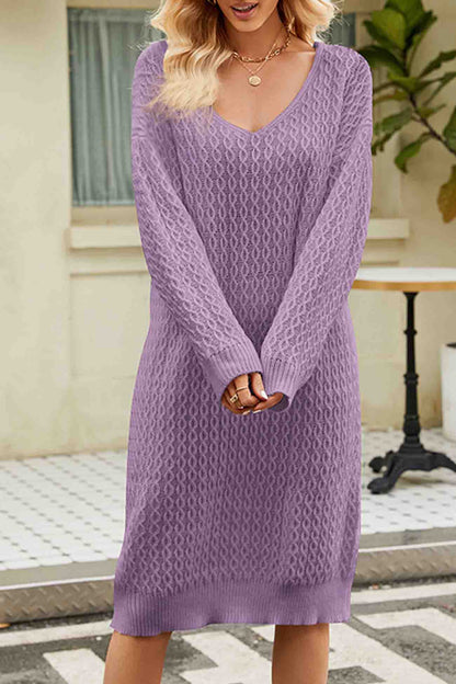 An elegant sweater dress with a spectacular V-neck for chic outfits