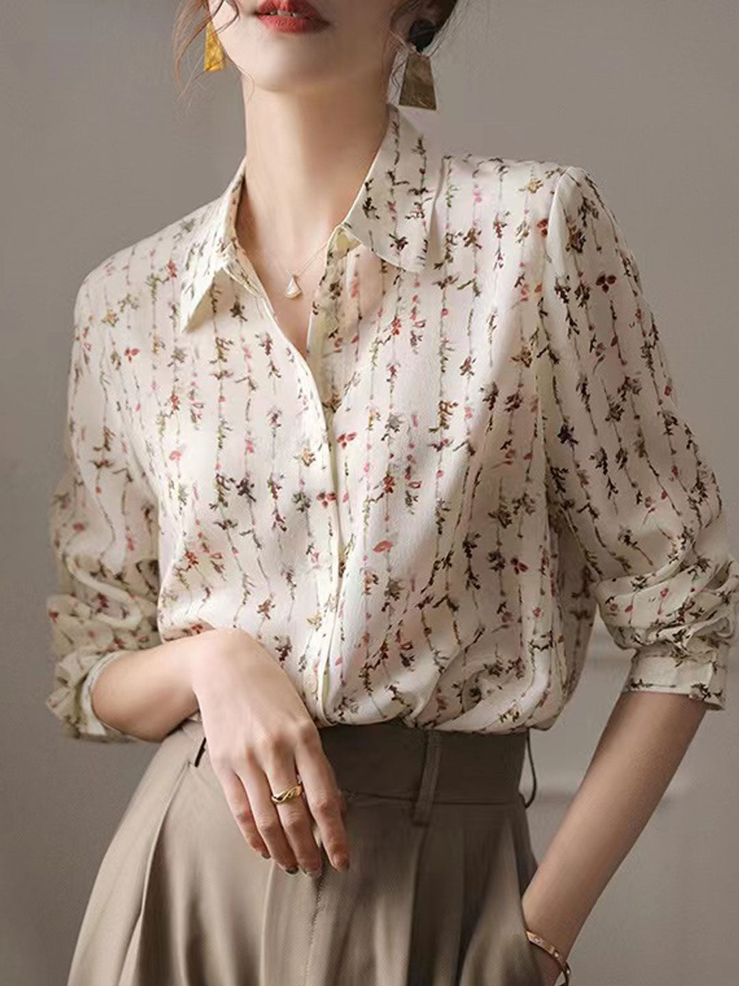 Chayla Blouse | Vintage Long Sleeve Printed Blouse