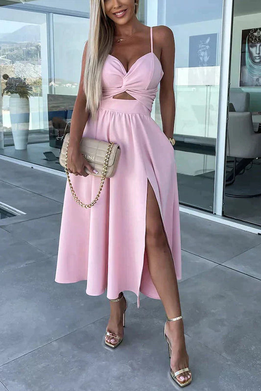 Lucy - Stylish midi dress with slit and neckline