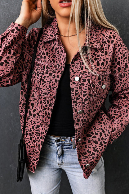 Maeve | Chic leopard print pink denim shirt jacket