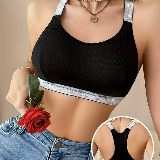 Sophie | Ladies sports bra in solid color with silver strap detail