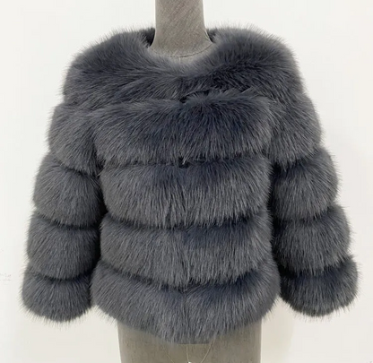 Women's coat in fluffy faux fur