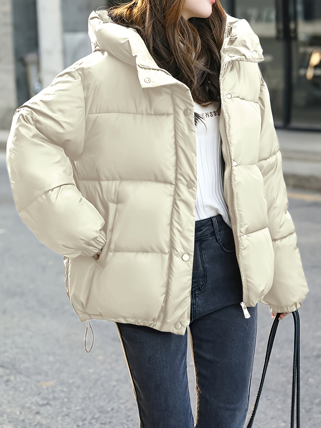 Casual thick winter jacket with hood and zipper for women | Perfect for fall/winter