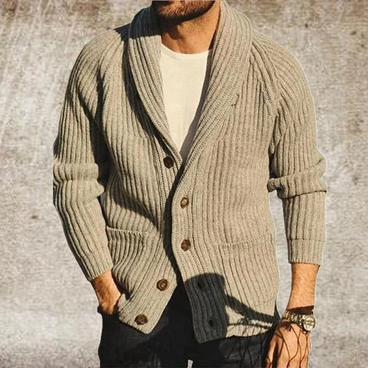 Men's elegant sweater with single-breasted fastening and long sleeves