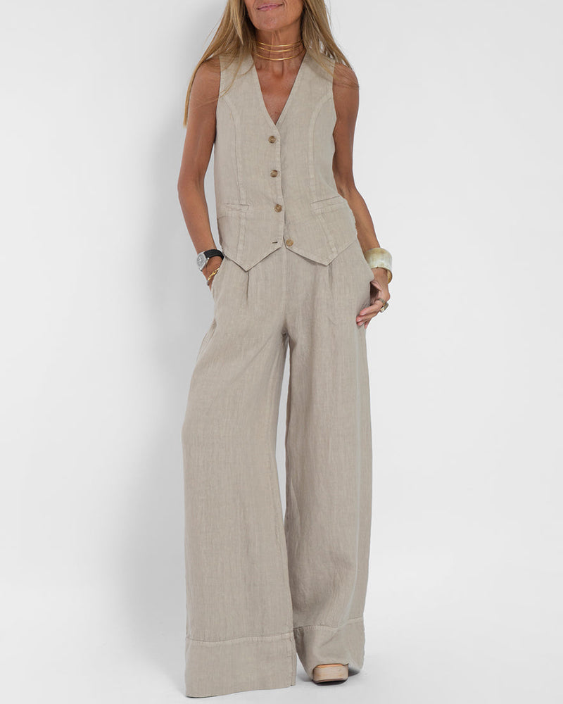 Chic set comprising a sleeveless vest and wide-leg trousers - Imee