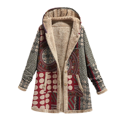 Luxurious, elegant, warm sheepskin patchwork hooded jacket for women