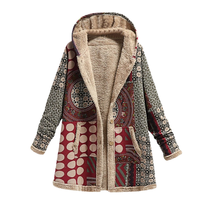 Luxurious, elegant, warm sheepskin patchwork hooded jacket for women