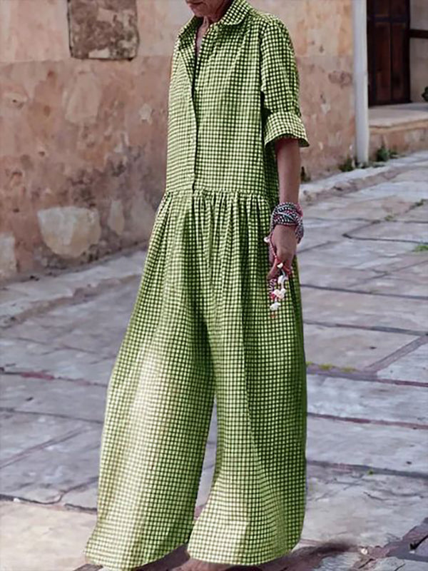 Zola - Stylish Long Sleeve Checkered Jumpsuit