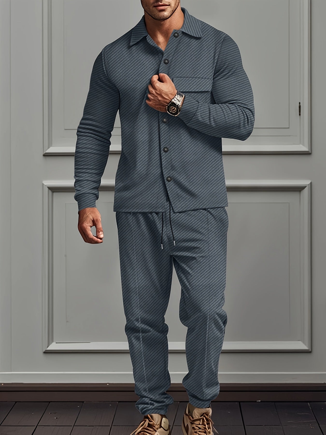 Modern cardigan tracksuit with polyester blend fabric and trousers for men | Perfect for casual days