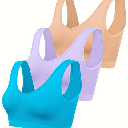 Eva | Set of 3 plain tank tops and seamless sports bra