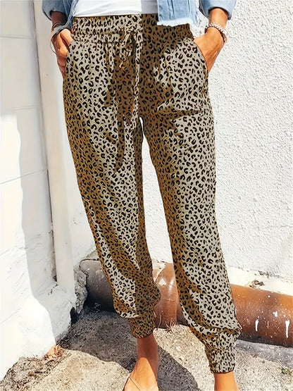 Lulu - Casual jogging pants with leopard print and fixed bottoms