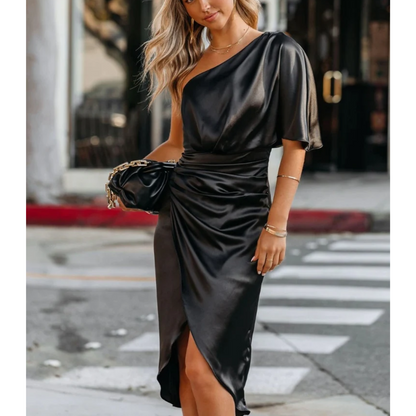 Isabella | Satin one shoulder dress