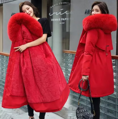 - Long wool coat with hood