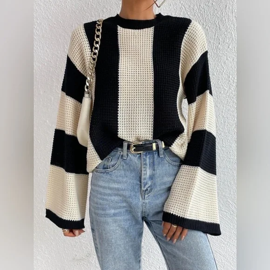 Striped sweater with classic collar on long sleeves