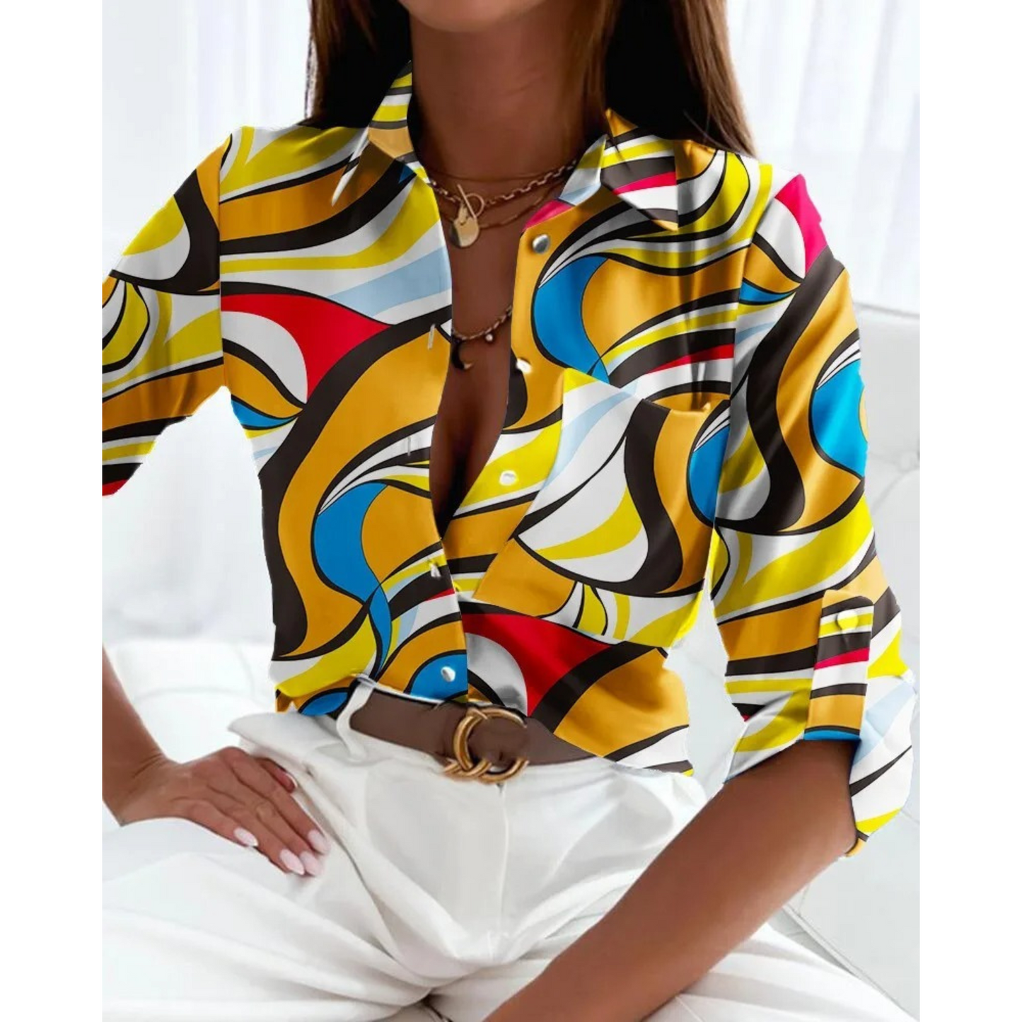 Sofie | Elegant ladies blouse in business style with lined print