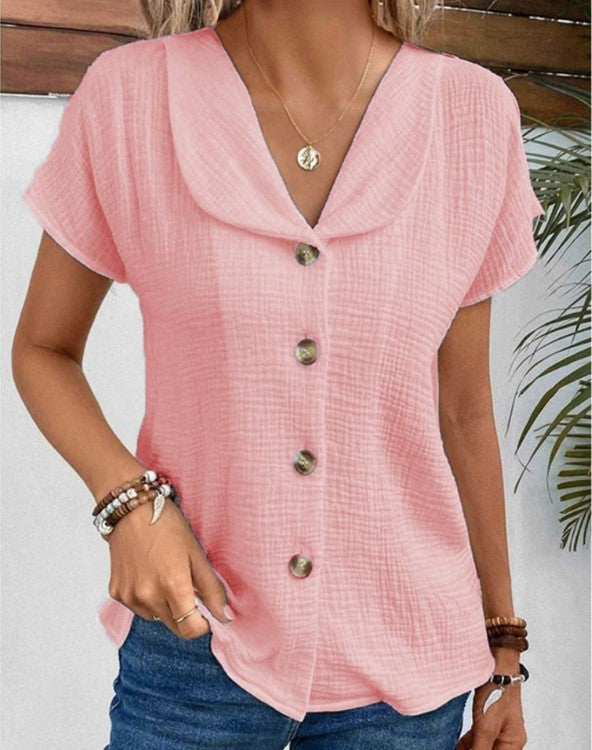 Vero Blouse | Chic Top with Stylish Collar and Button Accents