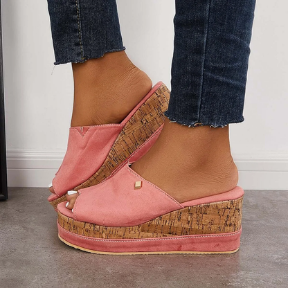 Shannon - Comfortable lace-up sandals with cork sole Platform wedge shoes