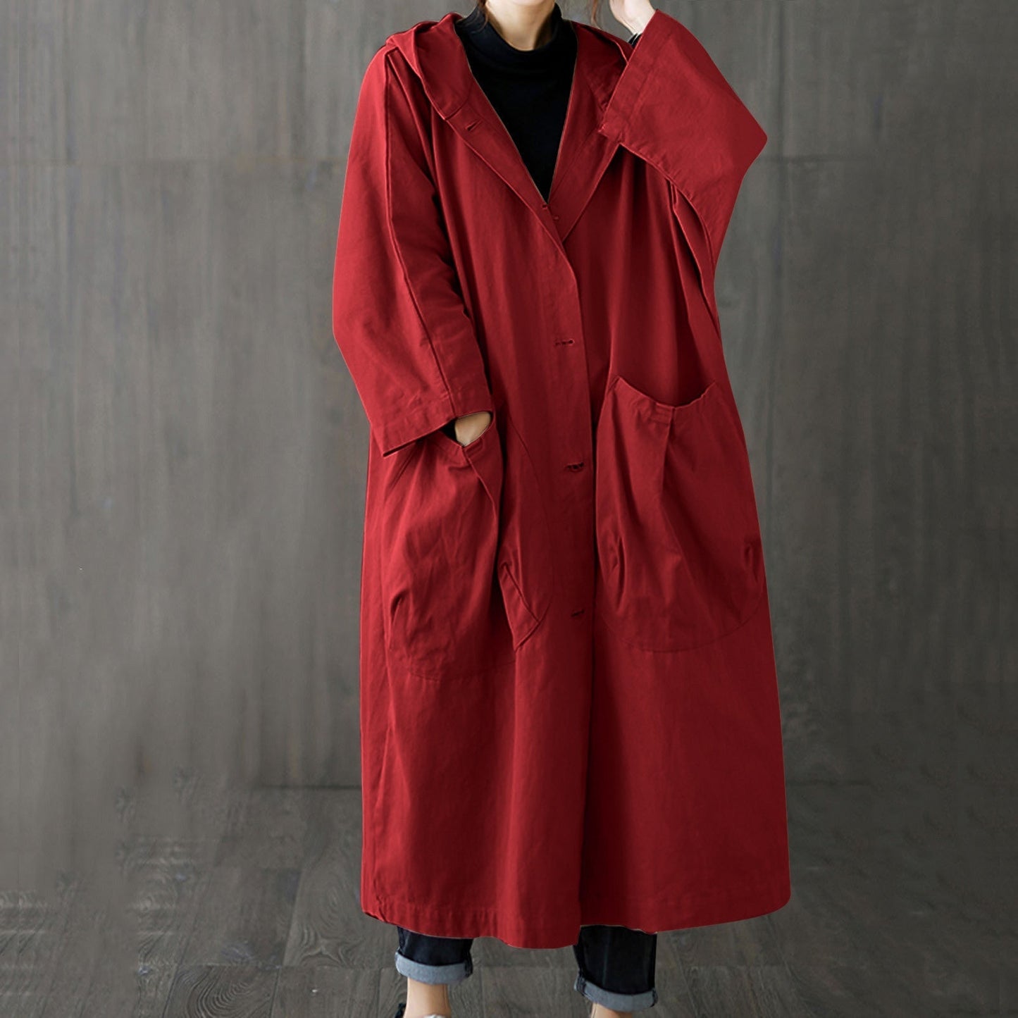 Windproof oversized trench coat with pockets for women