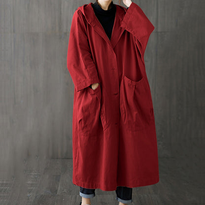 Windproof oversized trench coat with pockets for women