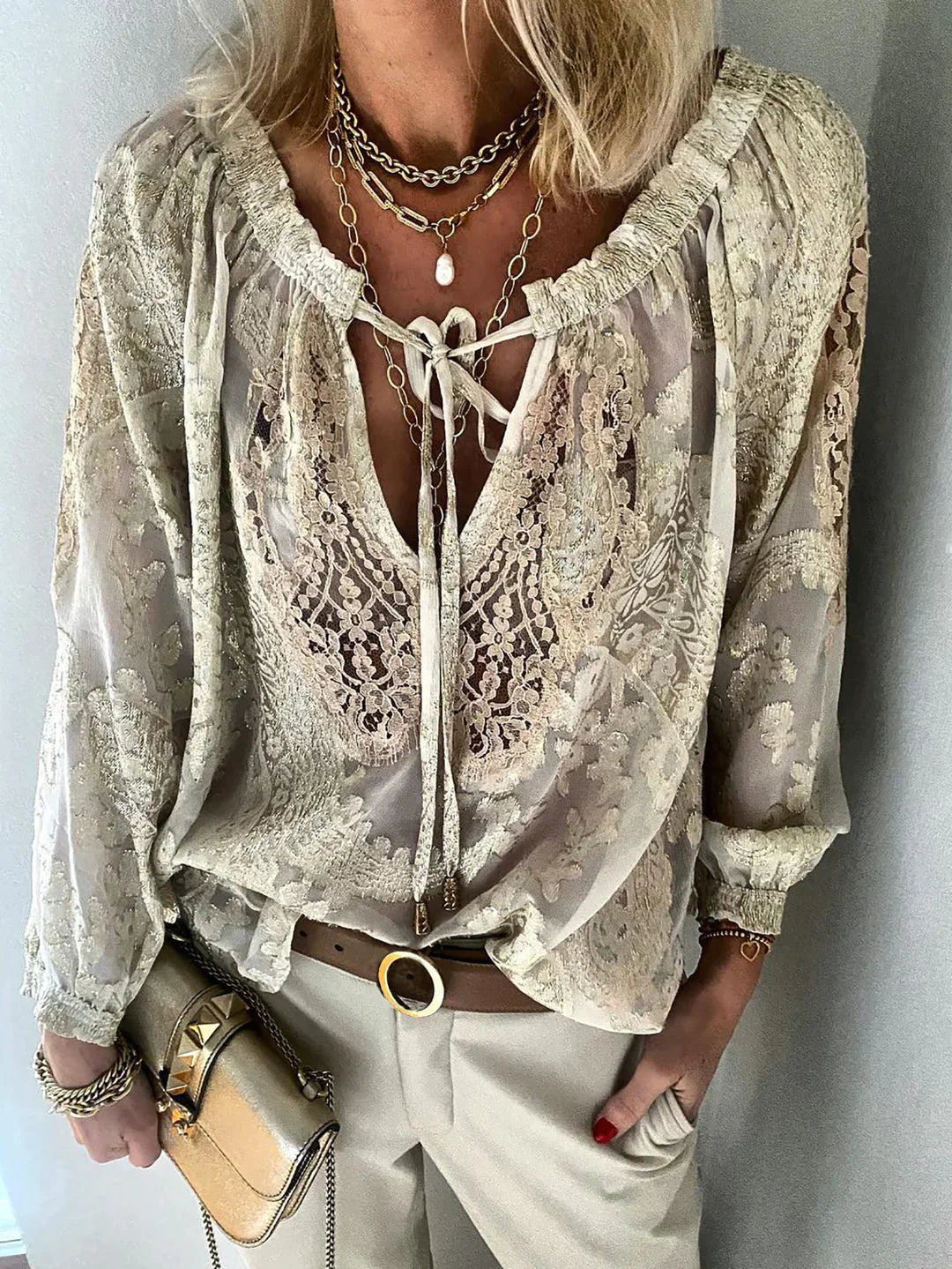 Raya - v-neck lace chiffon blouse