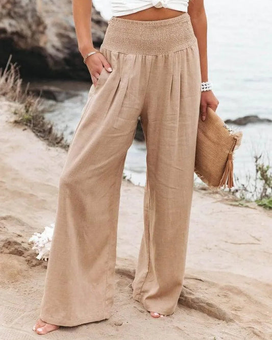 Casual Wide Trousers - Cotton-Linen Blend - Lightweight and Breathable - Perfect for Summer Outings