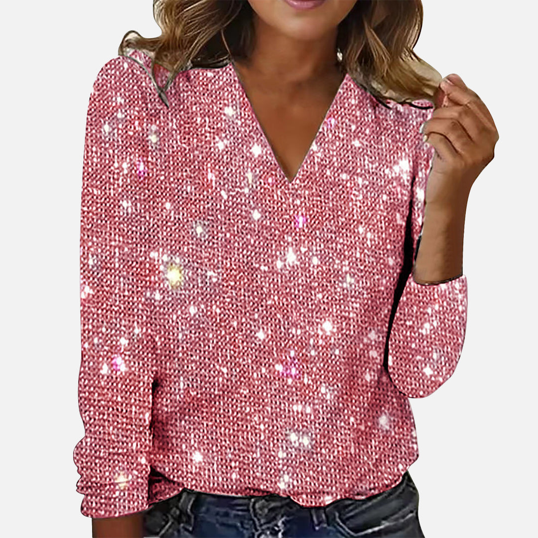 LuxeVibe™ | V-neck blouse with diamonds