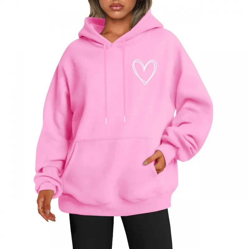 Jess | Casual oversized hoodie with heart print on the chest and pocket - ideal for fall/winter