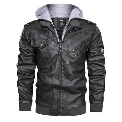 Warm leather jacket with hood for men | Perfect for outdoor activities