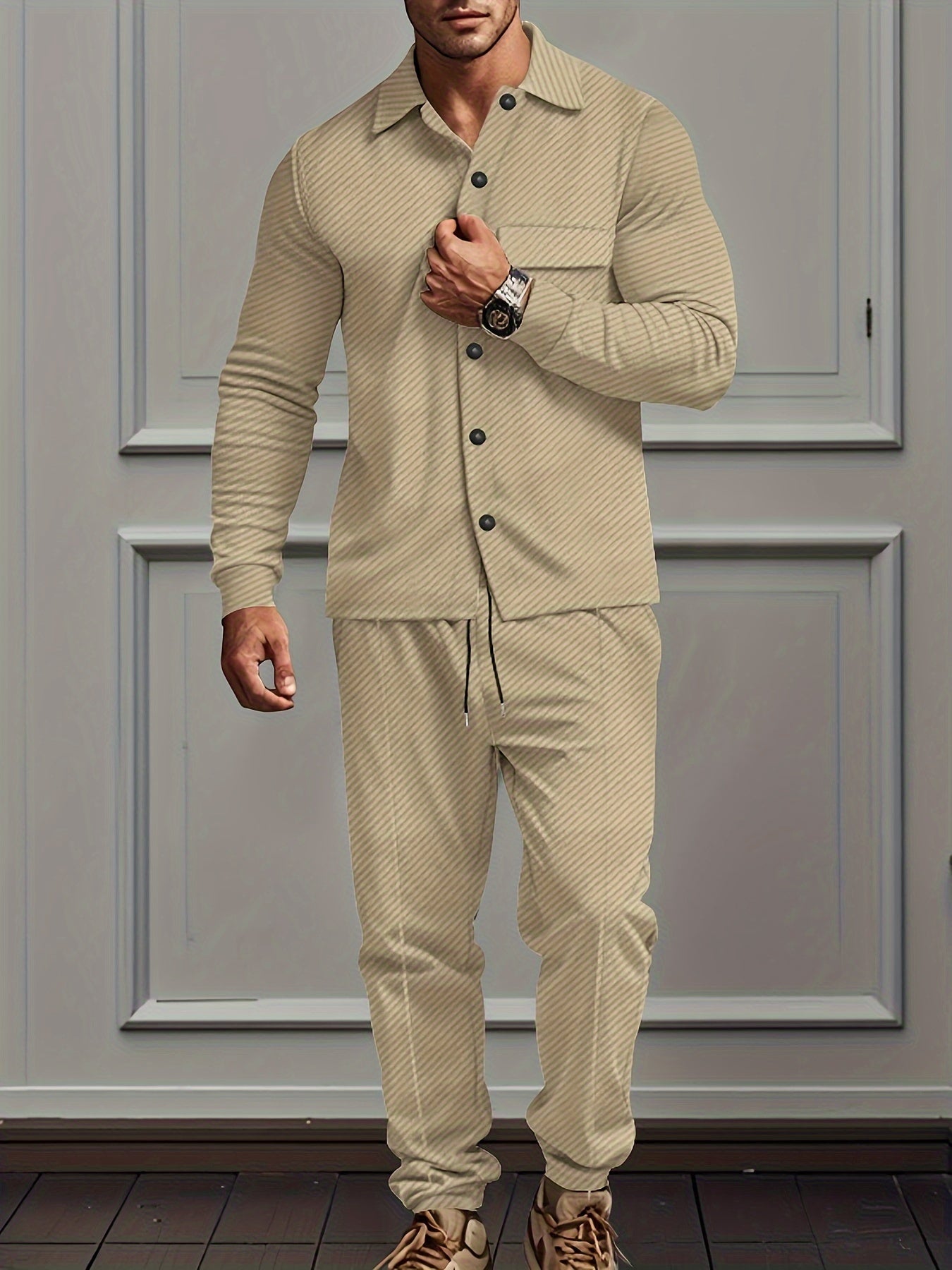 Modern cardigan tracksuit with polyester blend fabric and trousers for men | Perfect for casual days