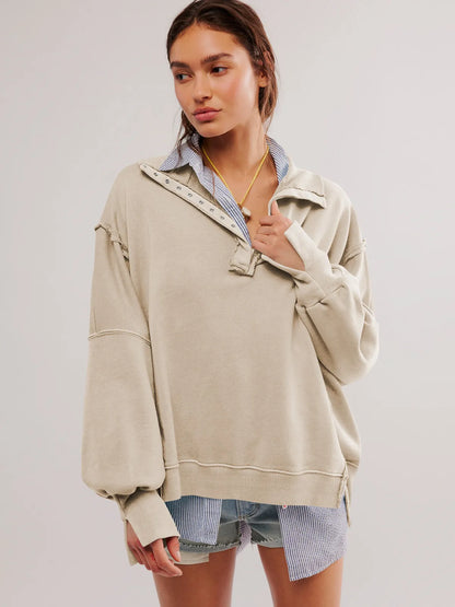 Jess | Casual sweatshirt with lapel collar with buttons and lantern sleeves