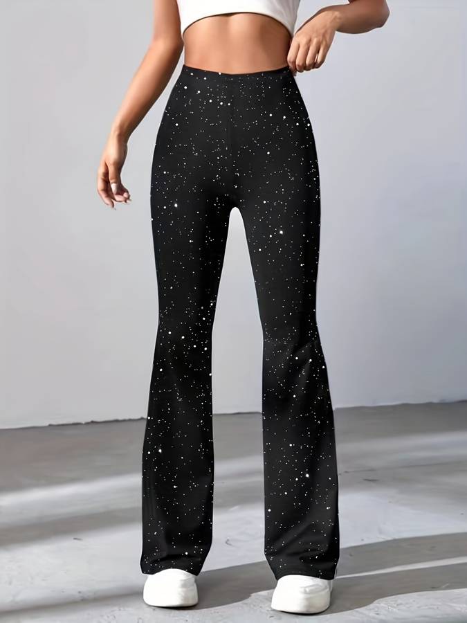 Flared pants in sequined fabric